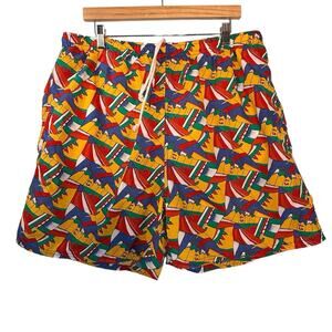 Vintage MTO Mens Swim Trunks SIZE XL Multi Drawstring Shorts Baggies Nautical